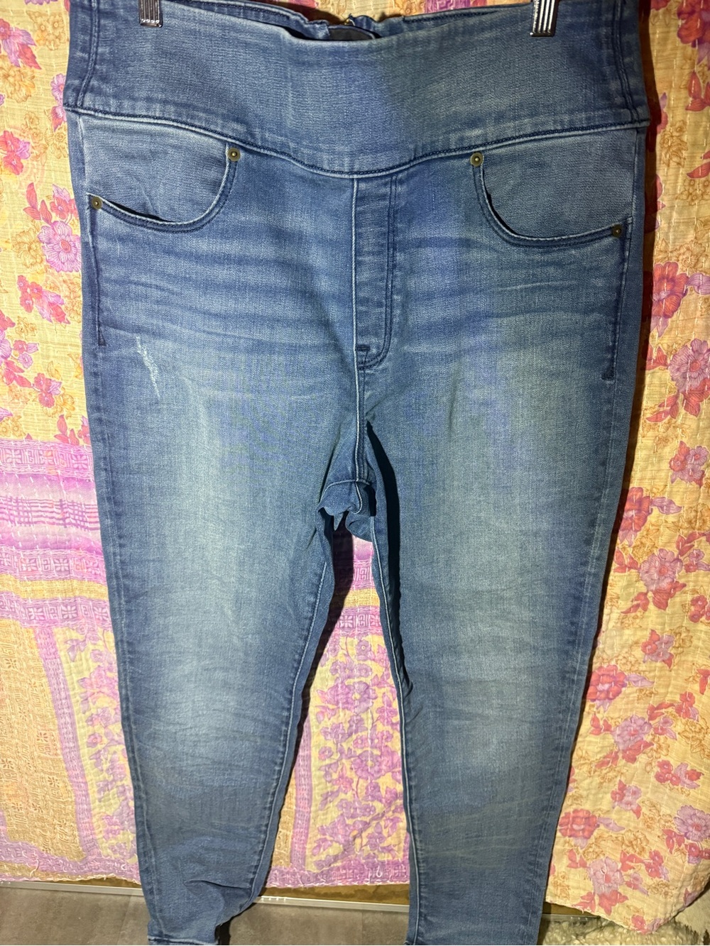SPANX Women's Blue Skinny Jeggings - Mid Wash Stretch